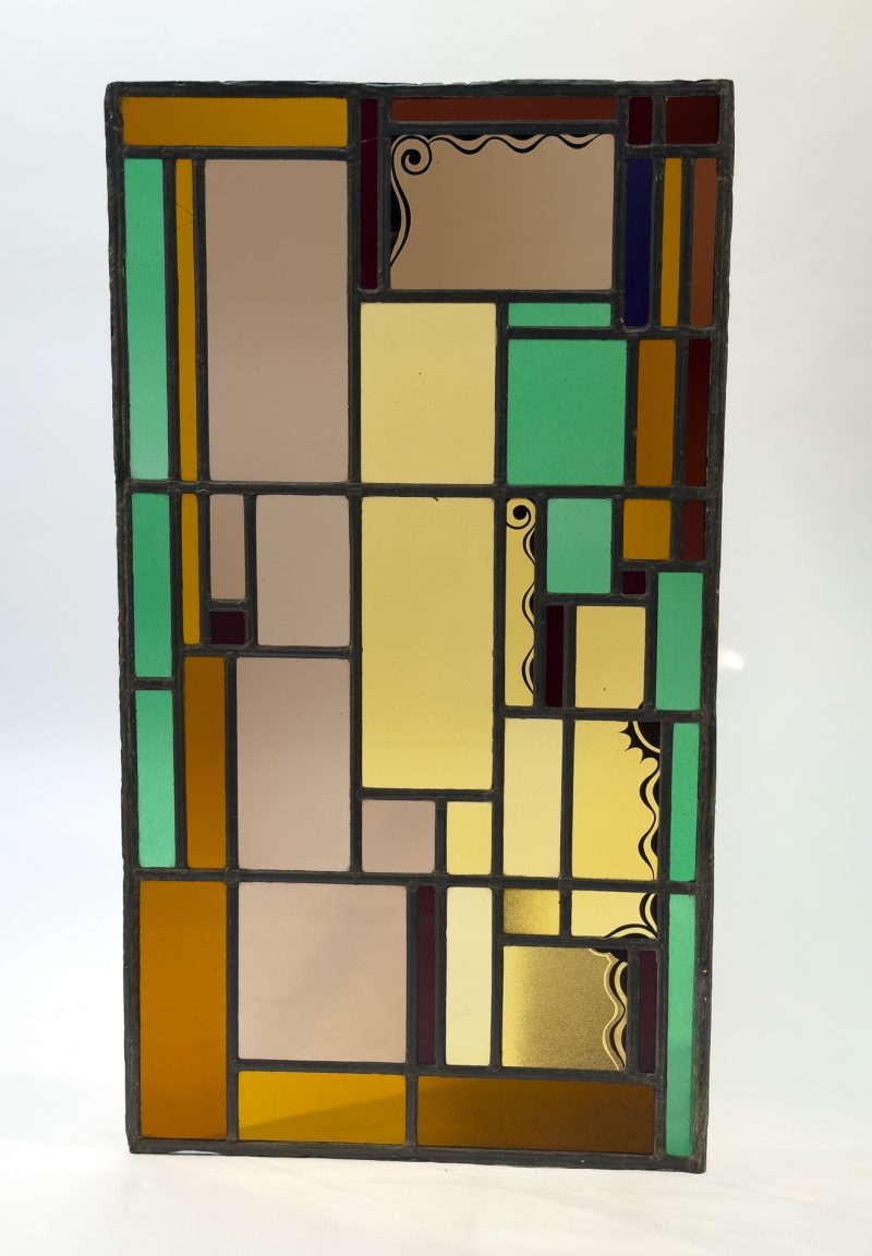 Stained and leaded glass panel in Amsterdam School 1920’s