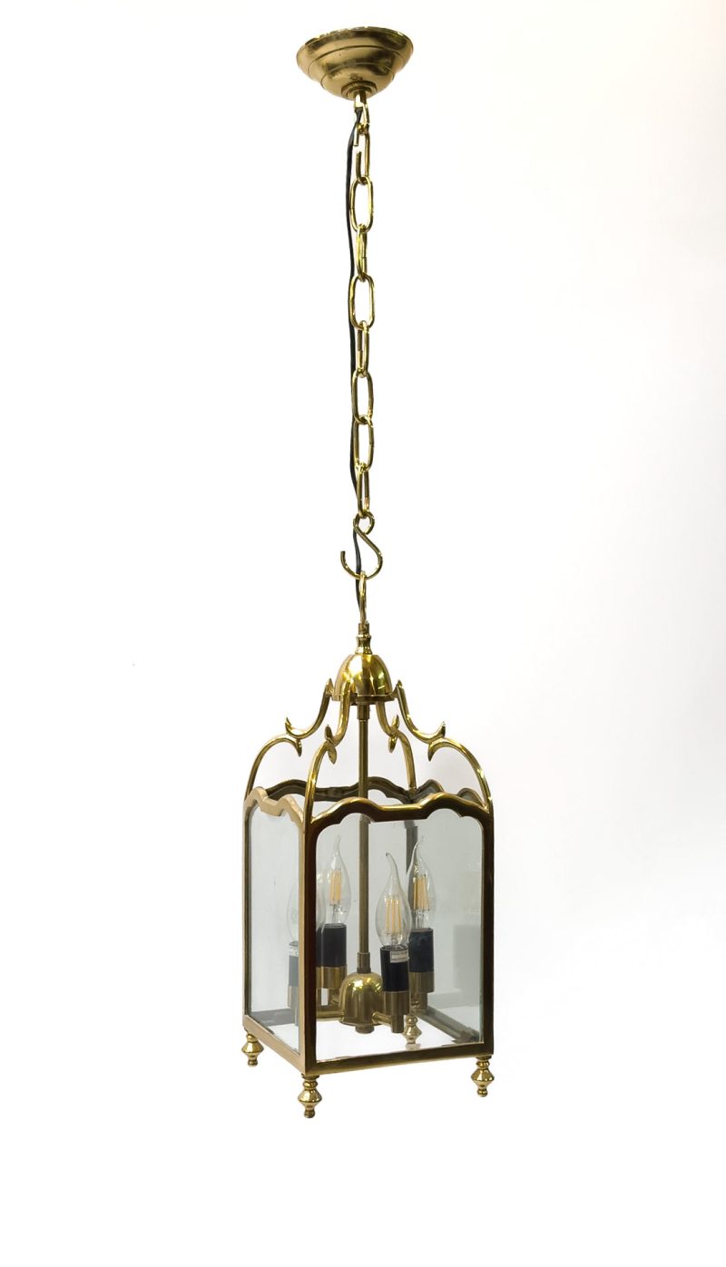 20th Century Hall Lantern in Solid Brass and Glass