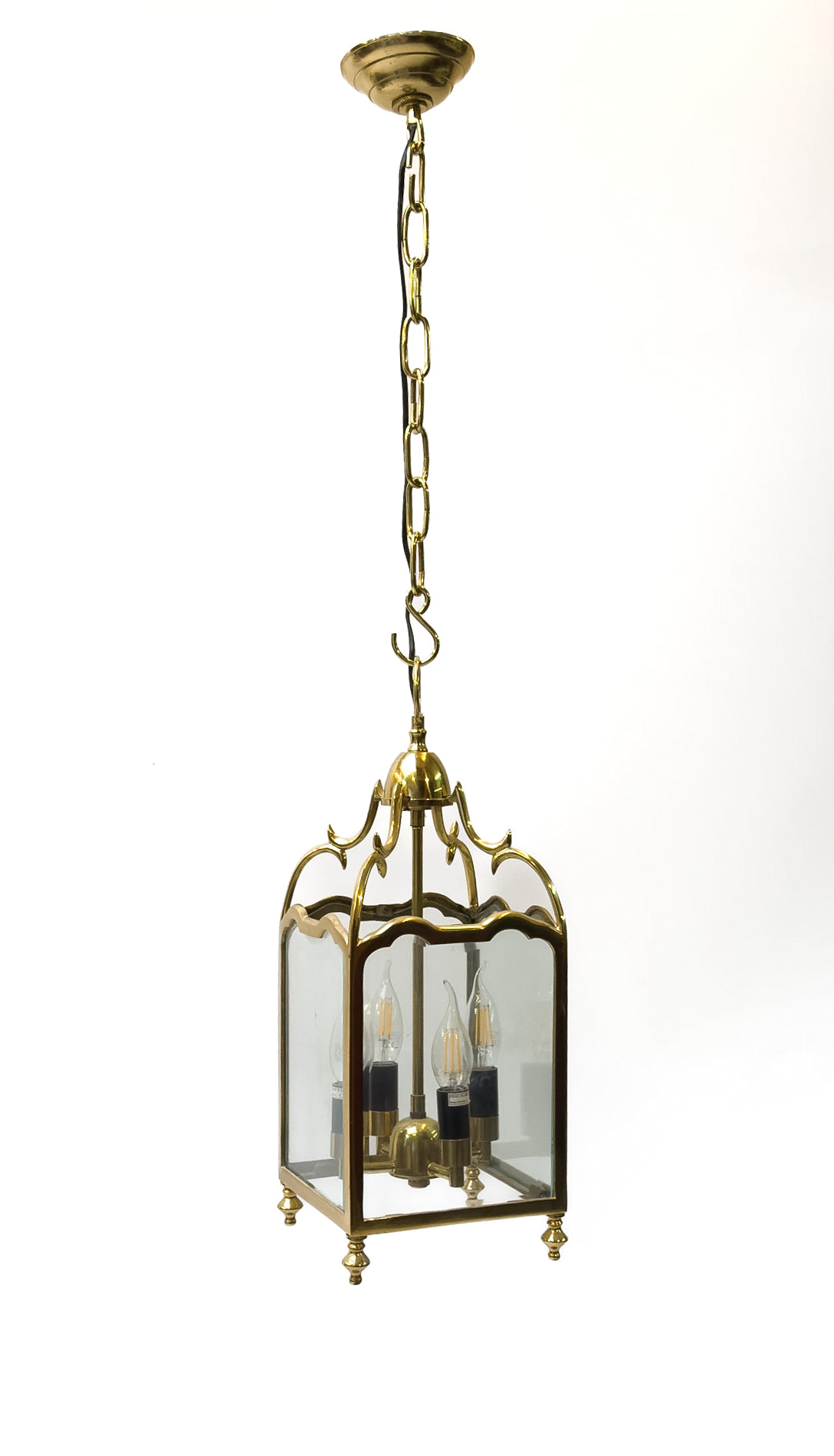 20th Century Hall Lantern in Solid Brass and Glass