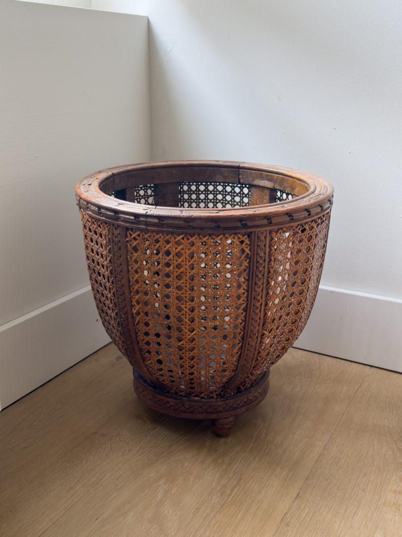 EDWARDIAN MAHOGANY AND CANEWORK WASTE PAPER BASKET